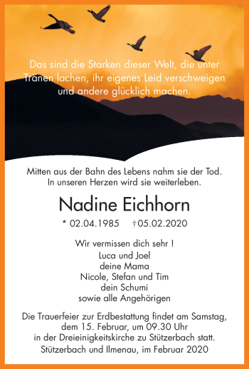 Traueranzeige von Nadine Eichhorn von Südthüringer Presse