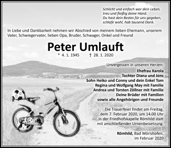 Traueranzeige von Peter Umlauf von Südthüringer Presse