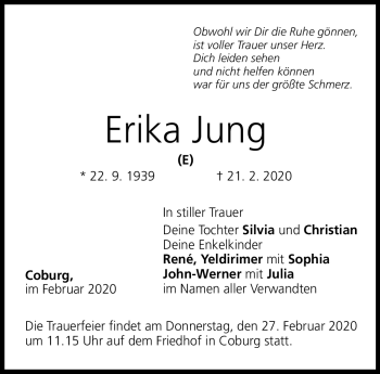 Traueranzeige von Erika Jung von Neue Presse Coburg