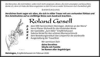 Traueranzeige von Roland Gesell von Südthüringer Presse
