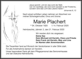 Traueranzeige von Marie Plachert von Frankenpost