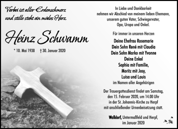 Traueranzeige von Heinz Schwamm von Südthüringer Presse