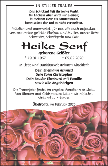 Traueranzeige von Heike Senf von Südthüringer Presse