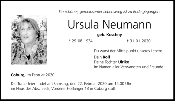 Traueranzeige von Ursula Neumann von Neue Presse Coburg