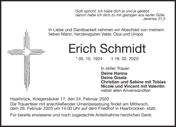 Traueranzeige von Erich Schmidt von Neue Presse Coburg