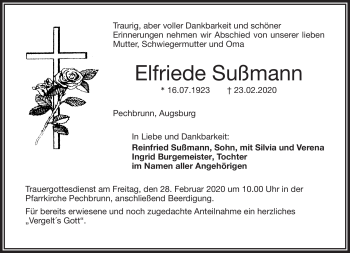 Traueranzeige von Elfriede Sußmann von Frankenpost