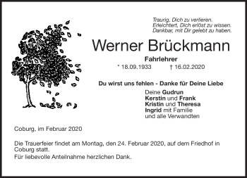 Traueranzeige von Werner Brückmann von Neue Presse Coburg