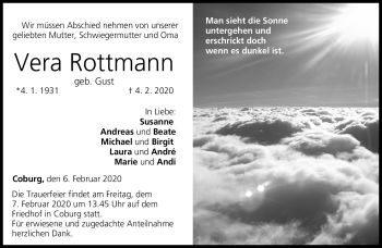Traueranzeige von Vera Rottmann von Neue Presse Coburg
