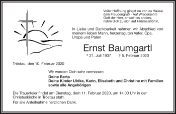 Traueranzeige von Ernst Baumgartl von Frankenpost