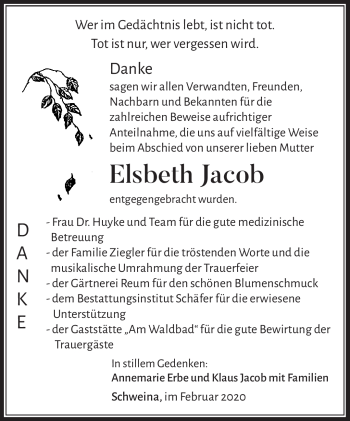 Traueranzeige von Elsbeth Jacob von Südthüringer Presse