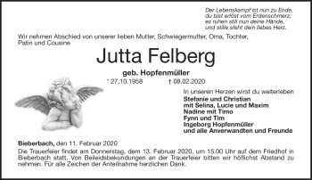 Traueranzeige von Jutta Felberg von Neue Presse Coburg
