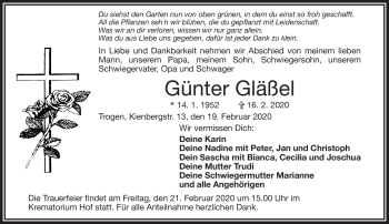 Traueranzeige von Günter Gläßel von Frankenpost