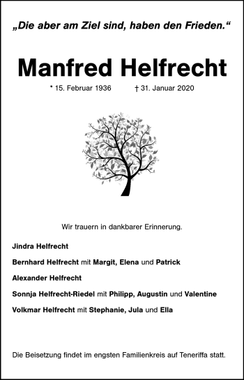 Traueranzeige von Manfred Helfrecht von Frankenpost