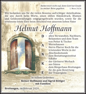 Traueranzeige von Helmut Hoffmann von Südthüringer Presse