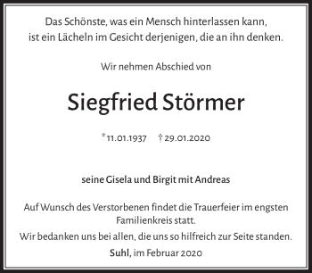Traueranzeige von Siegfried Störmer von Südthüringer Presse