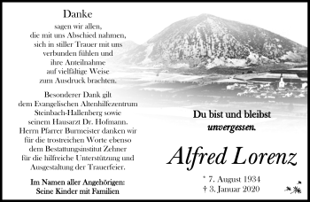 Traueranzeige von Alfred Lorenz von Südthüringer Presse