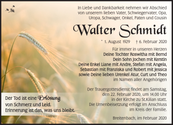 Traueranzeige von Walter Schmidt von Südthüringer Presse