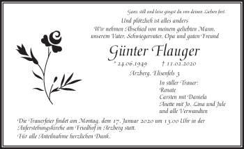 Traueranzeige von Günter Flauger von Frankenpost