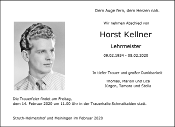 Traueranzeige von Horst Kellner von Südthüringer Presse