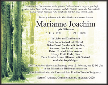 Traueranzeige von Marianne Joachim von Südthüringer Presse