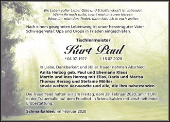 Traueranzeige von Kurt Paul von Südthüringer Presse