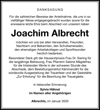 Traueranzeige von Joachim Albrecht von Südthüringer Presse