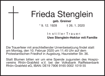 Traueranzeige von Frieda Stenglein von Neue Presse Coburg