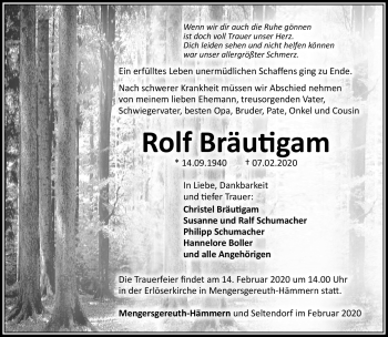 Traueranzeige von Rolf Bräutigam von Südthüringer Presse