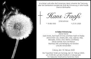 Traueranzeige von Hans Faaß von Neue Presse Coburg