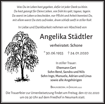 Traueranzeige von Angelika Städtler von Südthüringer Presse