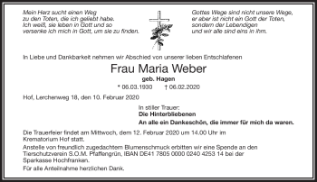 Traueranzeige von Maria Weber von Frankenpost