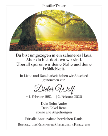 Traueranzeige von Dieter Wolf von Neue Presse Coburg