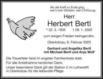 Traueranzeige von Herbert Bertl von Frankenpost