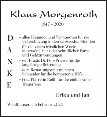 Traueranzeige von Klaus Morgenroth von Neue Presse Coburg