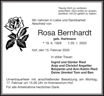 Traueranzeige von Rosa Bernhard von Frankenpost