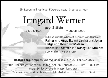 Traueranzeige von Irmgard Werner von Neue Presse Coburg