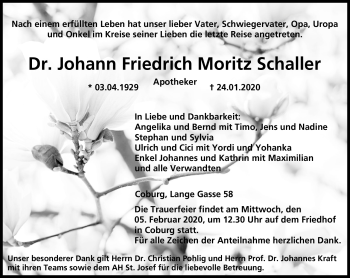 Traueranzeige von Johann Schaller von Neue Presse Coburg