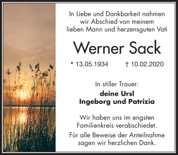 Traueranzeige von Werner Sack von Frankenpost