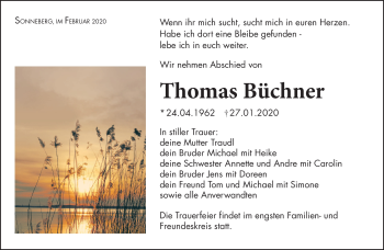 Traueranzeige von Thomas Büchner von Südthüringer Presse