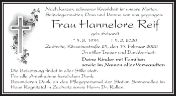 Traueranzeige von Hannelore Reif von Frankenpost