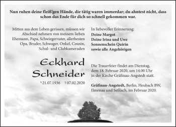 Traueranzeige von Eckhard Schneider von Südthüringer Presse