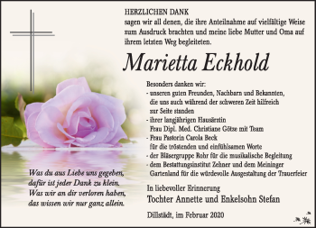 Traueranzeige von Marietta Eckhold von Südthüringer Presse
