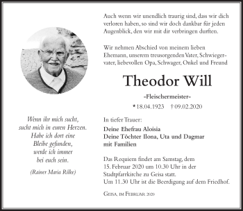 Traueranzeige von Theodor Will von Südthüringer Presse