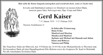 Traueranzeige von Gerd Kaiser von Frankenpost