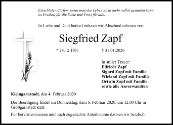 Traueranzeige von Siegfried Zapf von Neue Presse Coburg