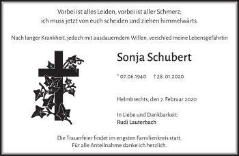 Traueranzeige von Sonja Schubert von Frankenpost
