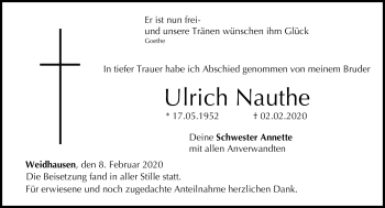 Traueranzeige von Ulrich Nauthe von Neue Presse Coburg
