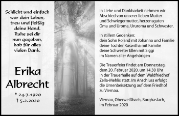 Traueranzeige von Erika Albrecht von Südthüringer Presse
