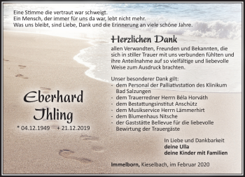Traueranzeige von Eberhardt Ihling von Südthüringer Presse