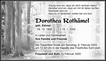Traueranzeige von Dorothea Rothämel von Südthüringer Presse